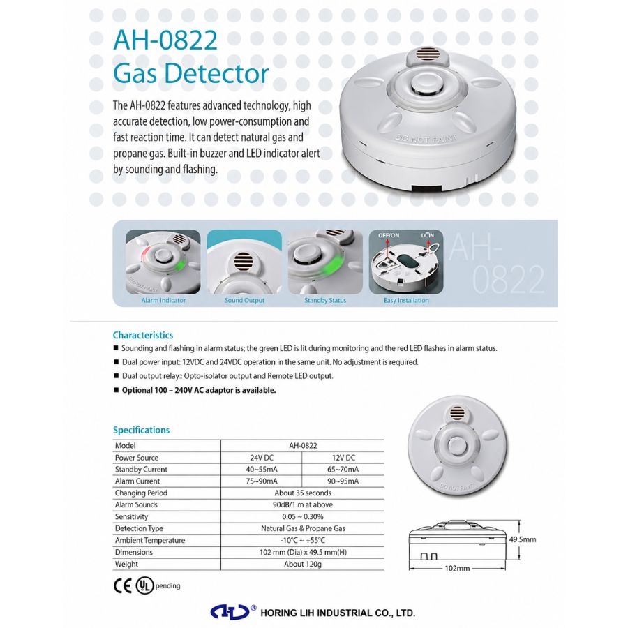 Đầu báo rò khí gasHoring AH-0822-Dùng nguồn 220v&nbsp;
