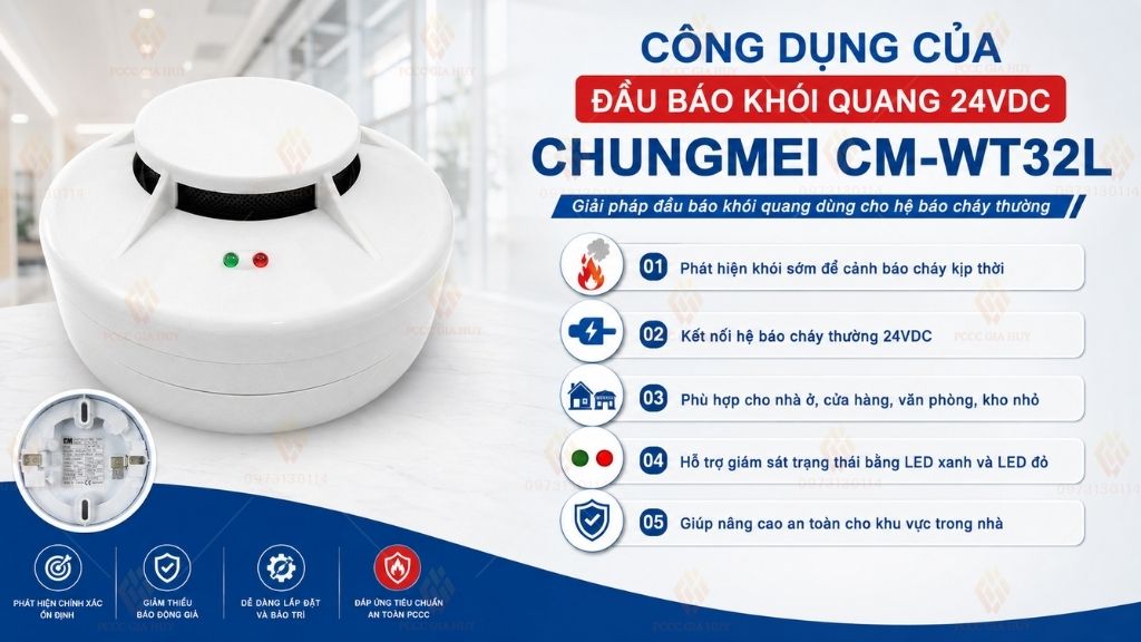 Công dụng của đầu báo khói quang 24VDC Chungmei CM-WT32L