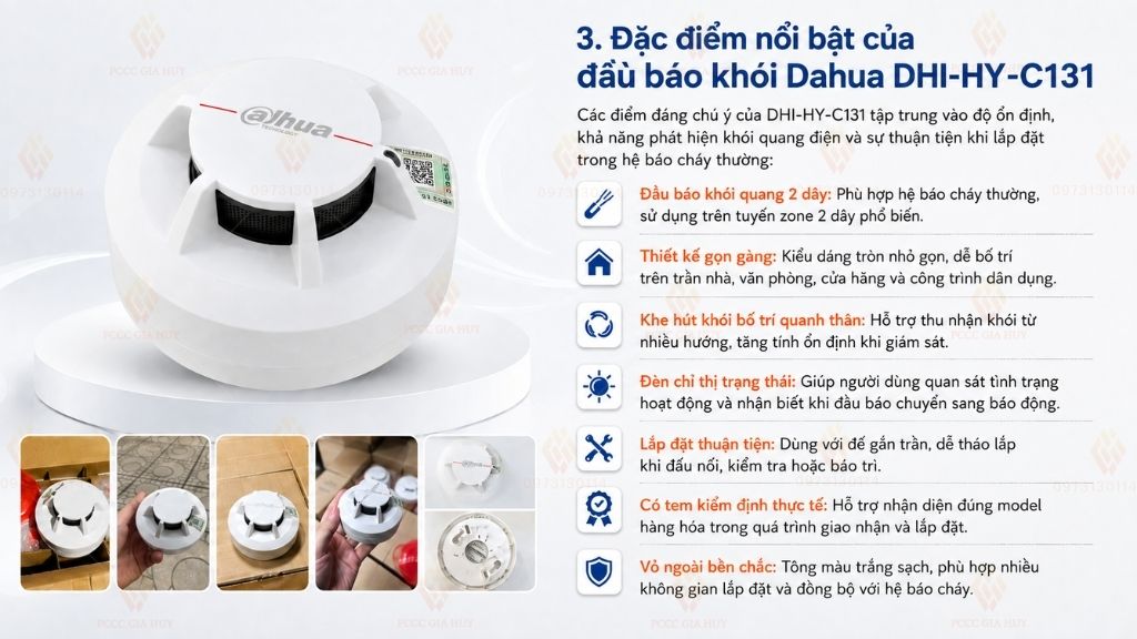 Đặc điểm nổi bật của đầu báo khói Dahua DHI-HY-C131
