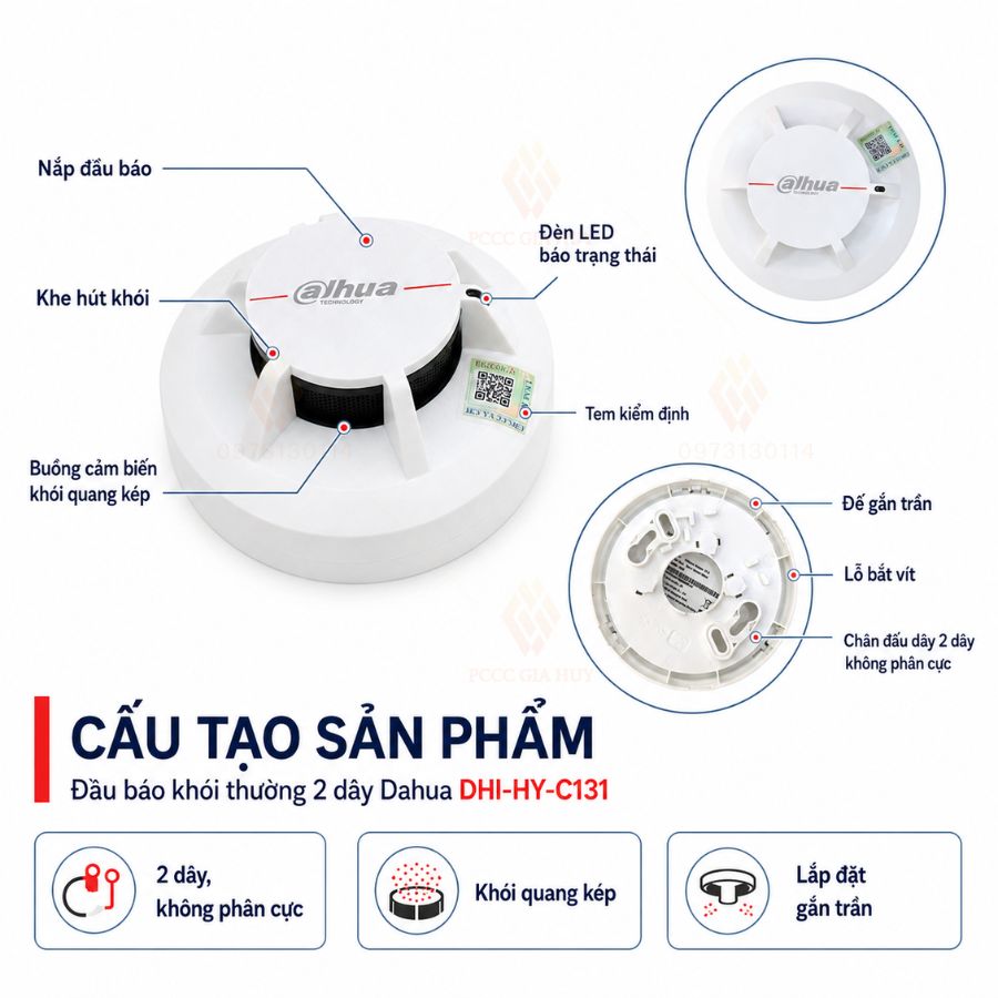 Đầu báo khói thường 2 dây Dahua DHI-HY-C131 có kiểm định&nbsp;