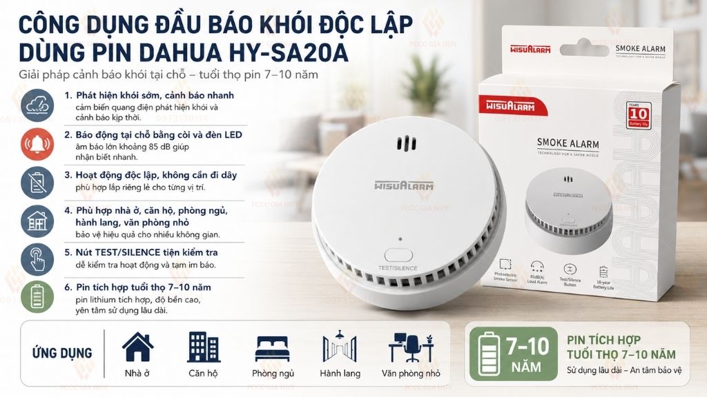 Công dụng đầu báo khói độc lập dùng pin Dahua SA20A