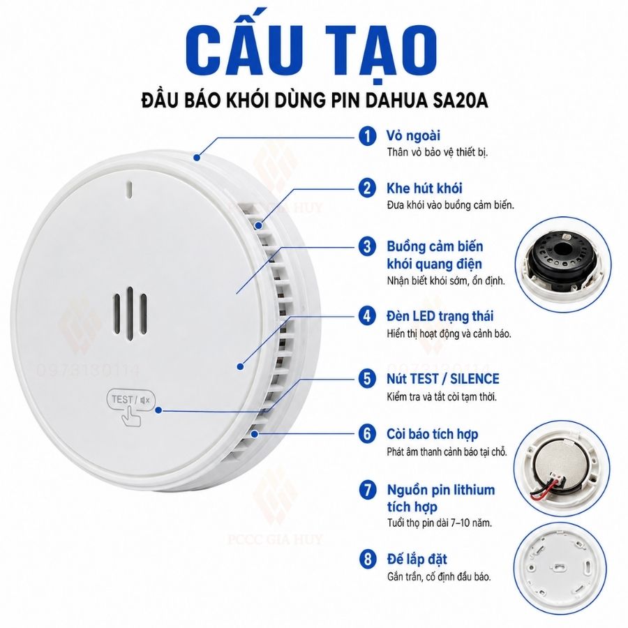 Đầu báo khói độc lập dùng pin Dahua SA20A-Pin 7-10 năm