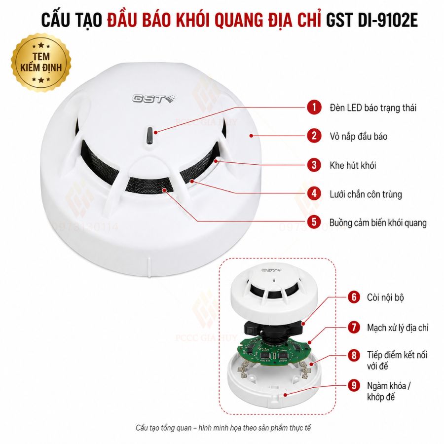 Đầu báo khói quang địa chỉ GST DI-9102E có kiểm định