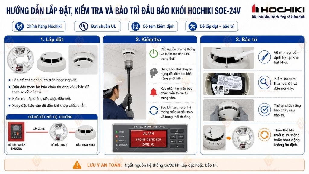 Hướng dẫn lắp đặt đầu báo khói Hochiki SOE-24V