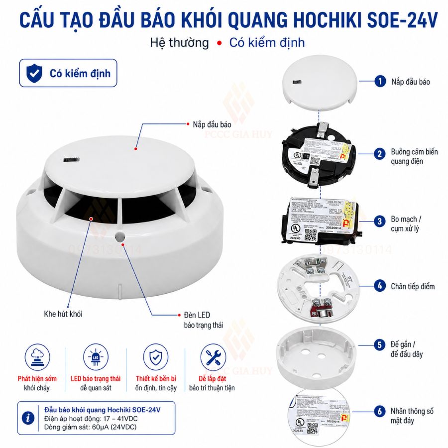 Đầu báo khóiquang Hochiki SOE-24V hệ thường có kiểm định