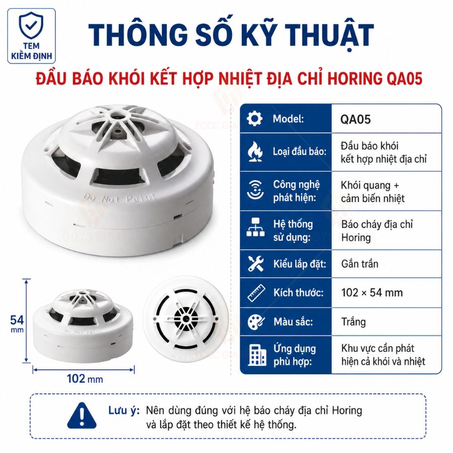 Đầu báo khói kết hợp nhiệt địa chỉ Horing QA05 có kiểm định&nbsp;