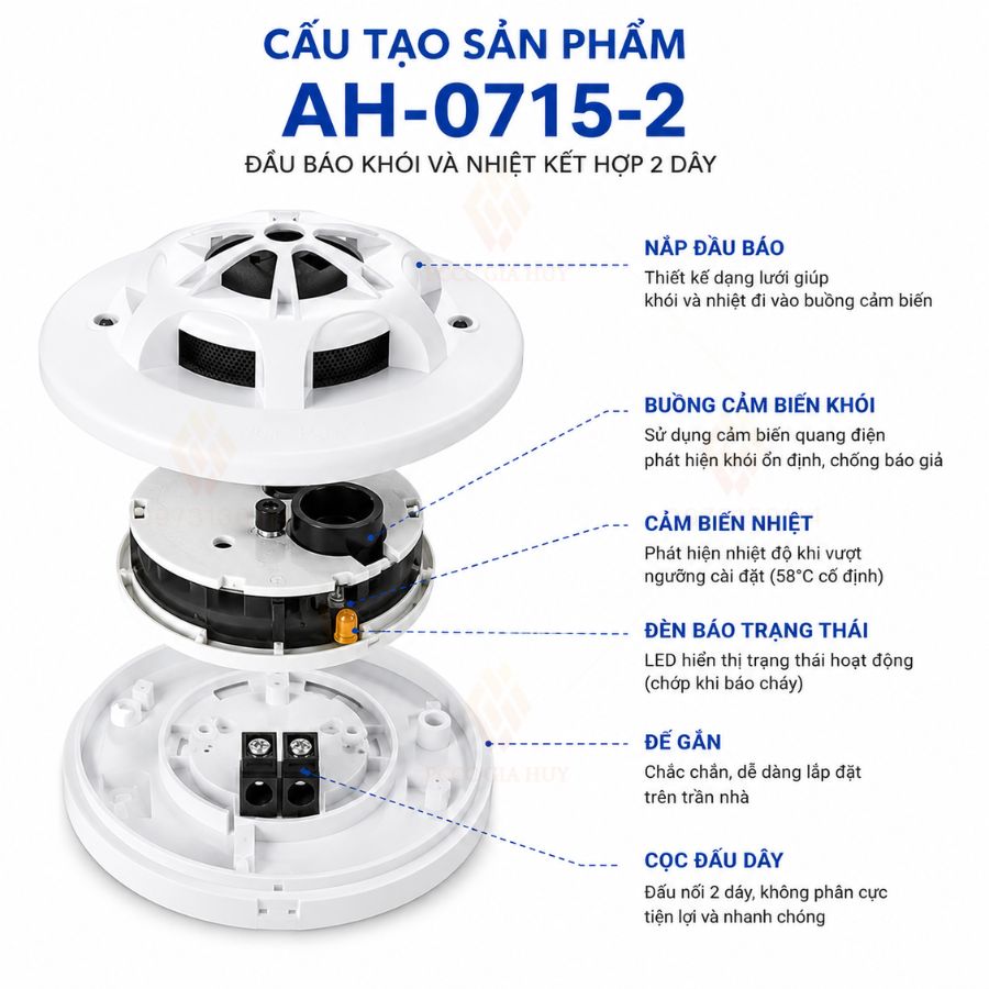 Đầu báo khói và nhiệt kết hợp Horing AH-0715-2 có kiểm định