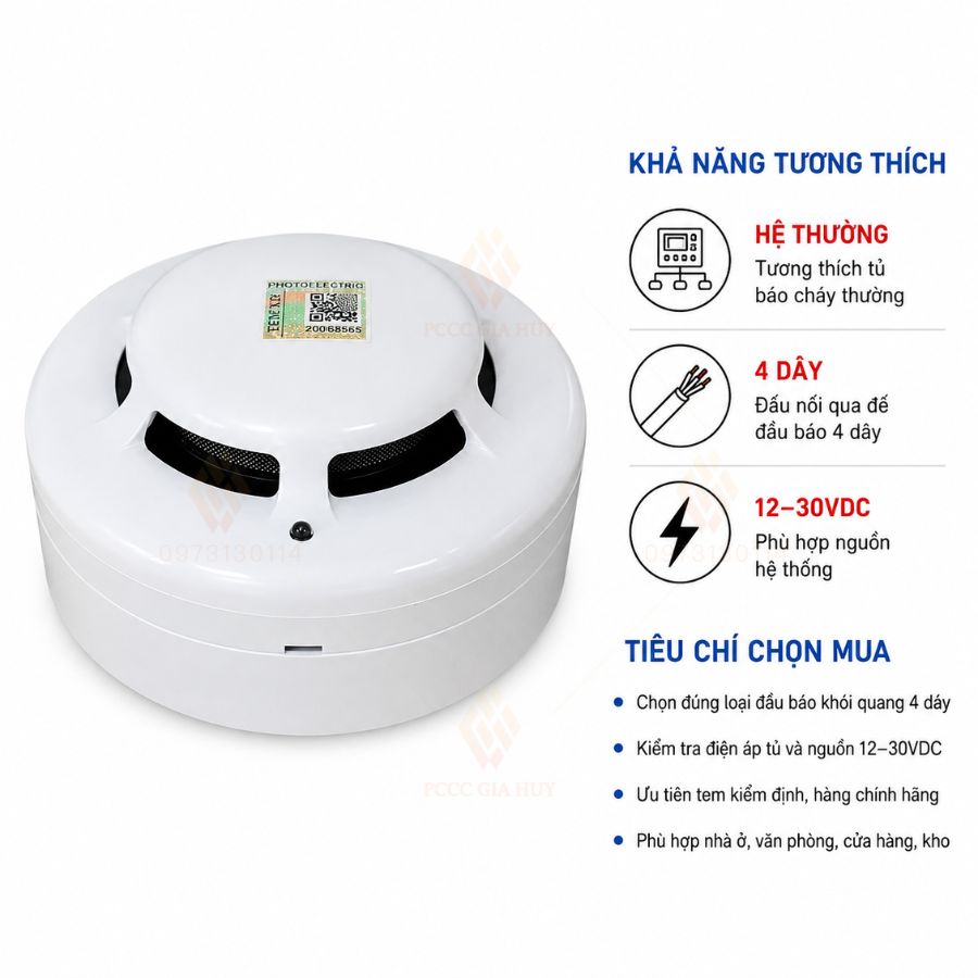 Đầu báo khói quang 4 dây Horing AH-0311-4 có kiểm định