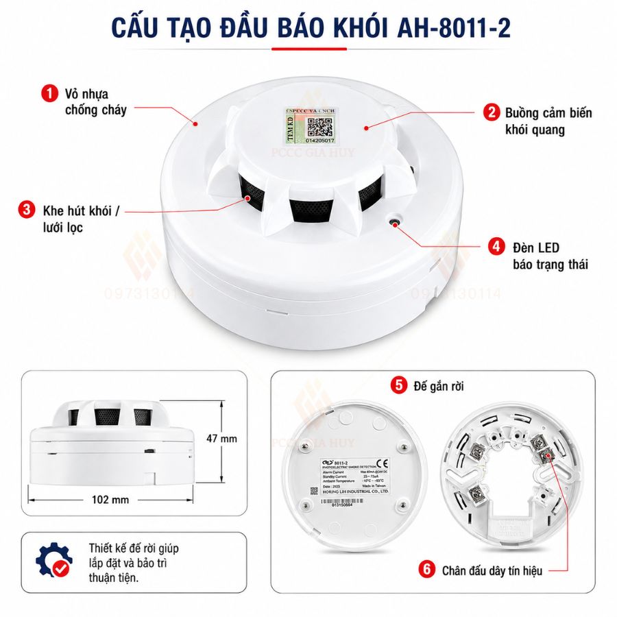 Đầu báo khói quang điện 2 dây Horing AH-8011-2 có kiểm định