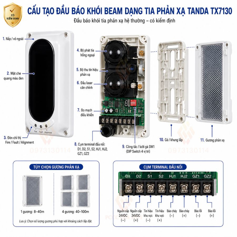 Đầu báo khói Beam dạng tia phản xạ Tanda TX7130 có kiểm định&nbsp;