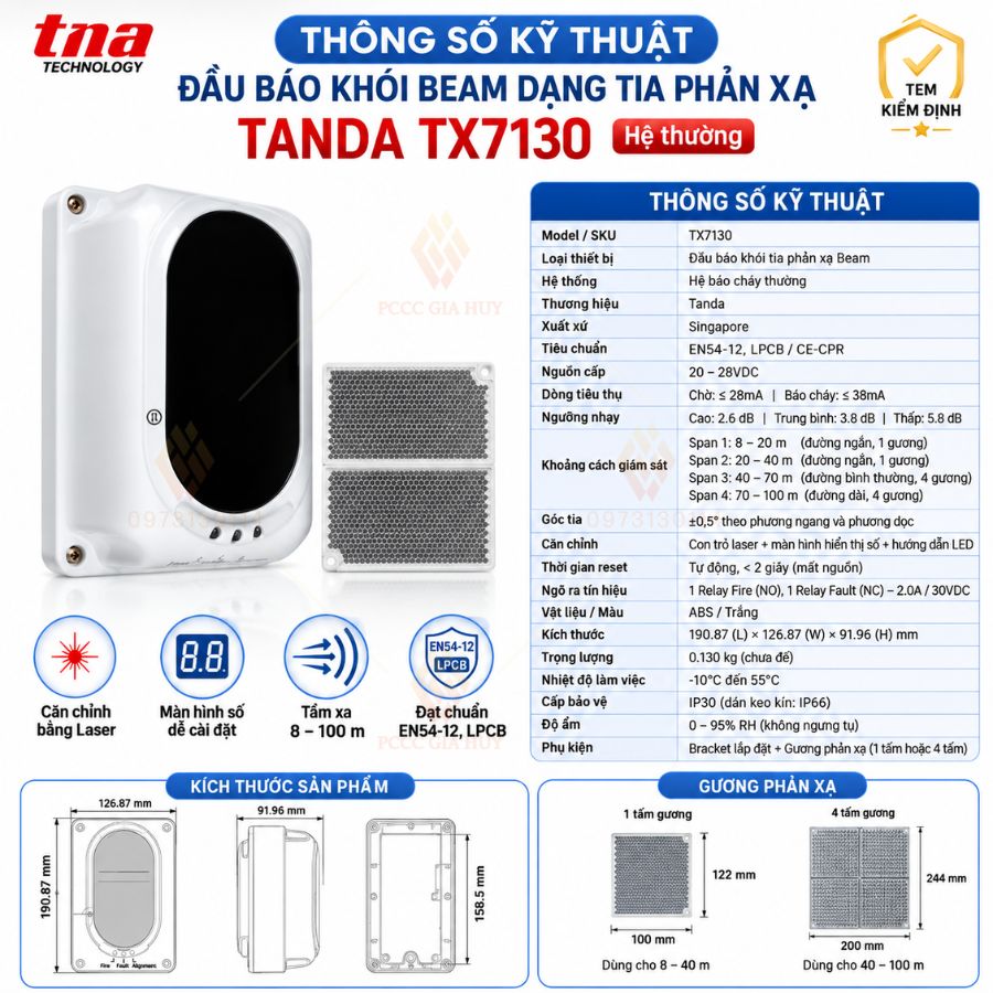 Đầu báo khói Beam dạng tia phản xạ Tanda TX7130 có kiểm định&nbsp;