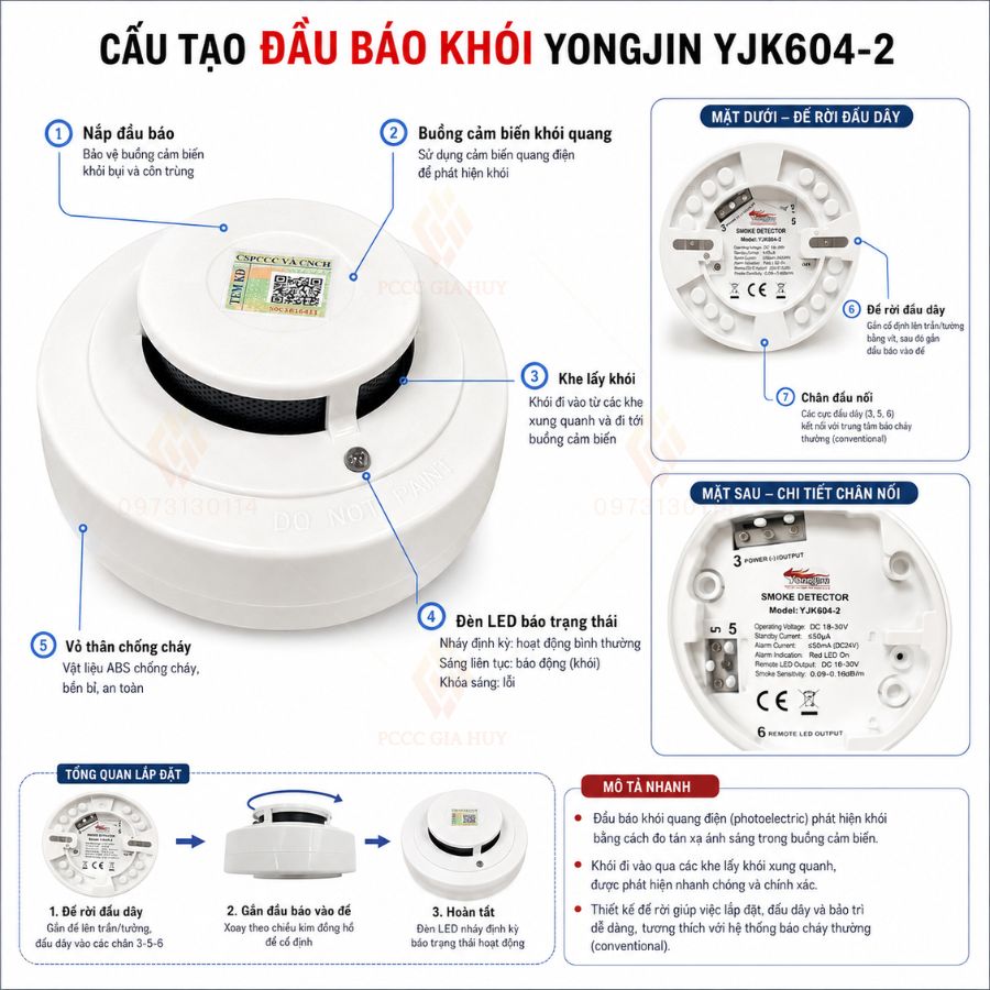Đầu báo khói 24VDC Yongjin YJ-K604-2 có kiểm định