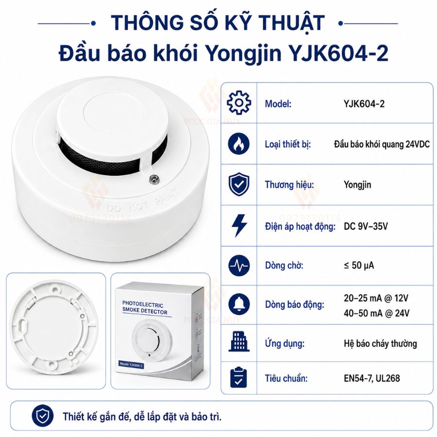 Đầu báo khói 24VDC Yongjin YJ-K604-2 có kiểm định