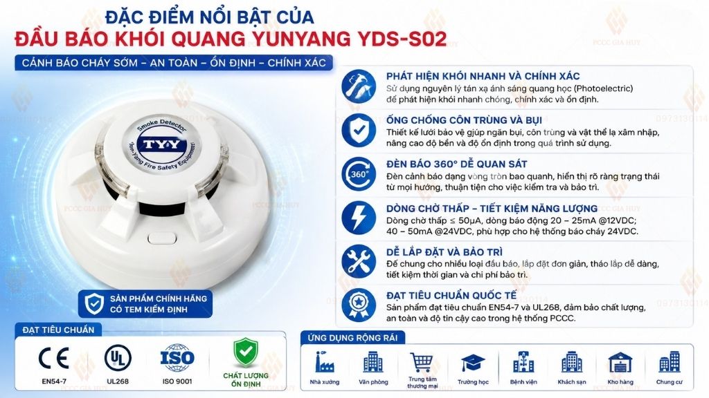 Đặc điểm nổi bật của đầu báo khói Yunyang YDS-S02  có kiểm định