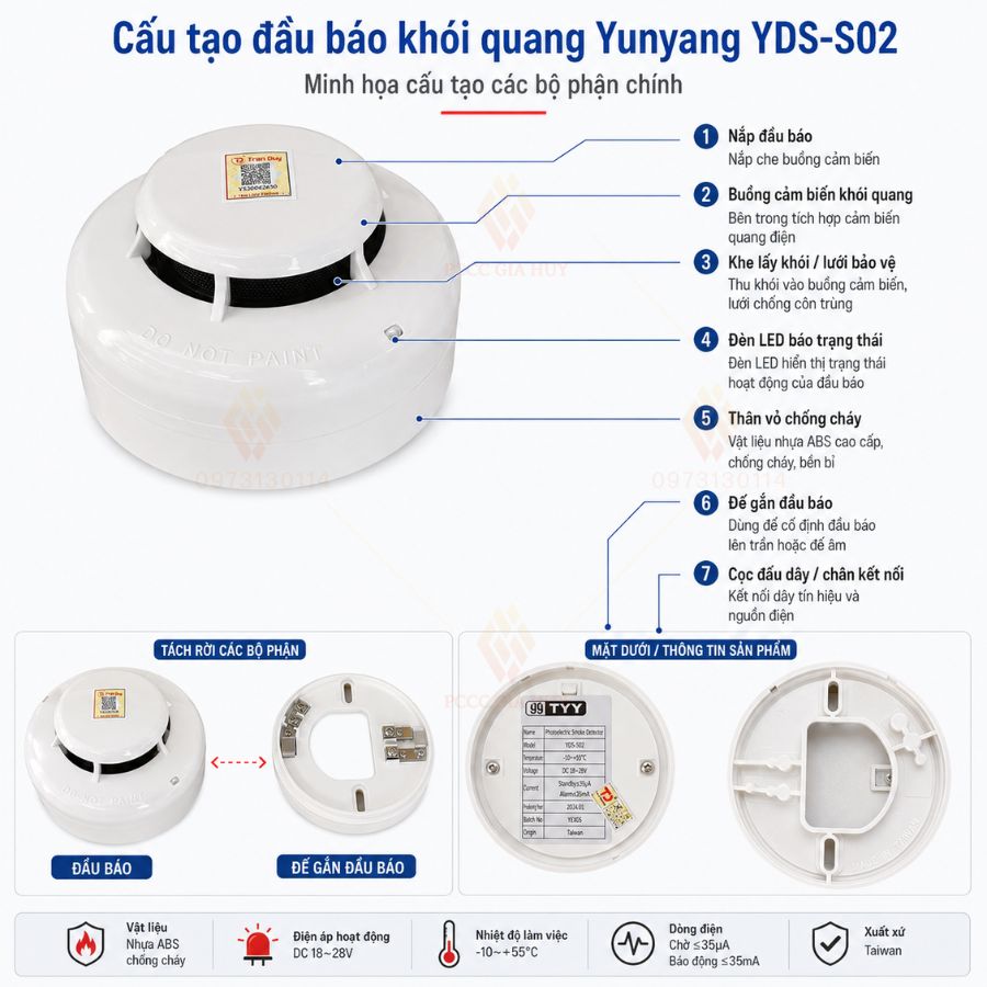 Đầu báo khói quang 24VDC Yunyang YDS-S02 có kiểm định&nbsp;