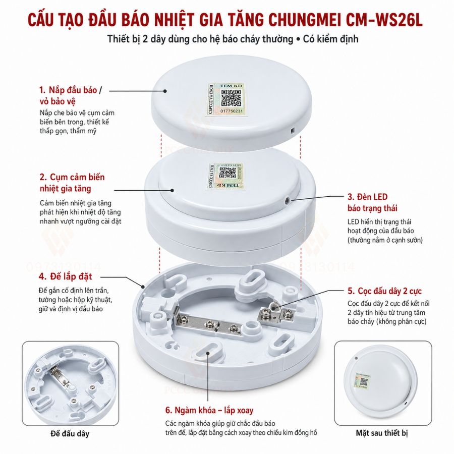 Đầu báo nhiệt gia tăng Chungmei CM-WS26L có kiểm định