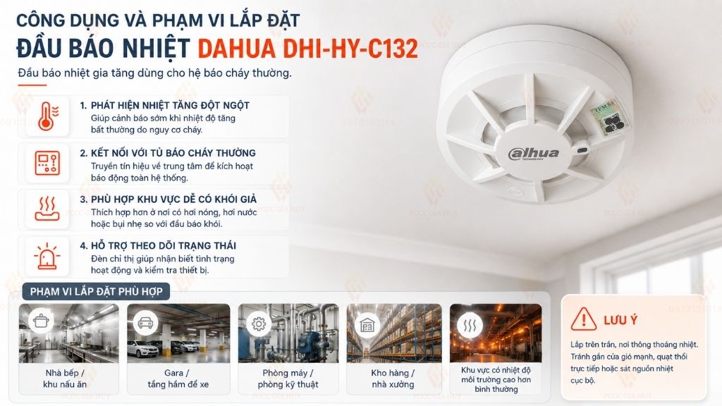 Công dụng và phạm vi lắp đặt đầu báo nhiệt Dahua DHI-HY-C132