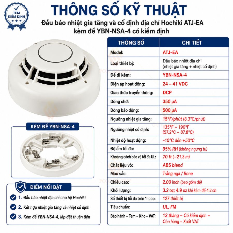 Đầu báo nhiệt gia tăng và cố định địa chỉ Hochiki ATJ-EA tem