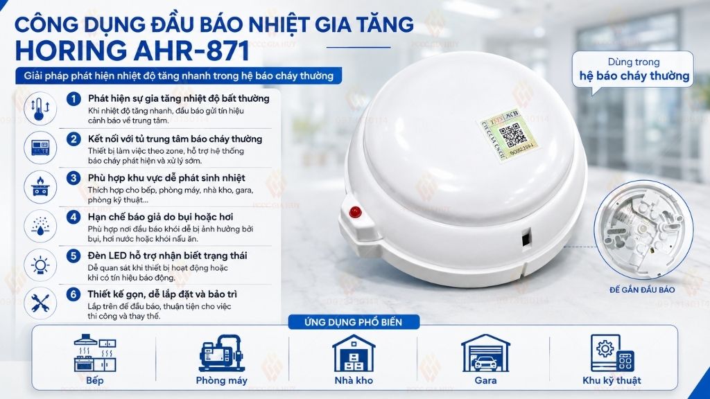 Công dụng đầu báo nhiệt gia tăng Horing AHR-871 có kiểm định
