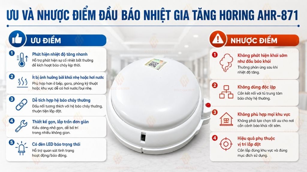 Ưu nhược điểm đầu báo nhiệt gia tăng Horing AHR-871