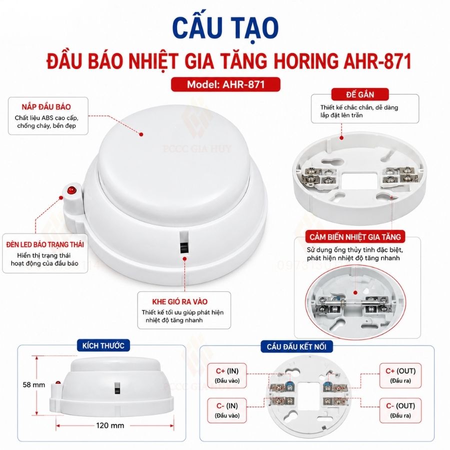 Đầu báo nhiệt gia tăng Horing AHR-871 có kiểm định