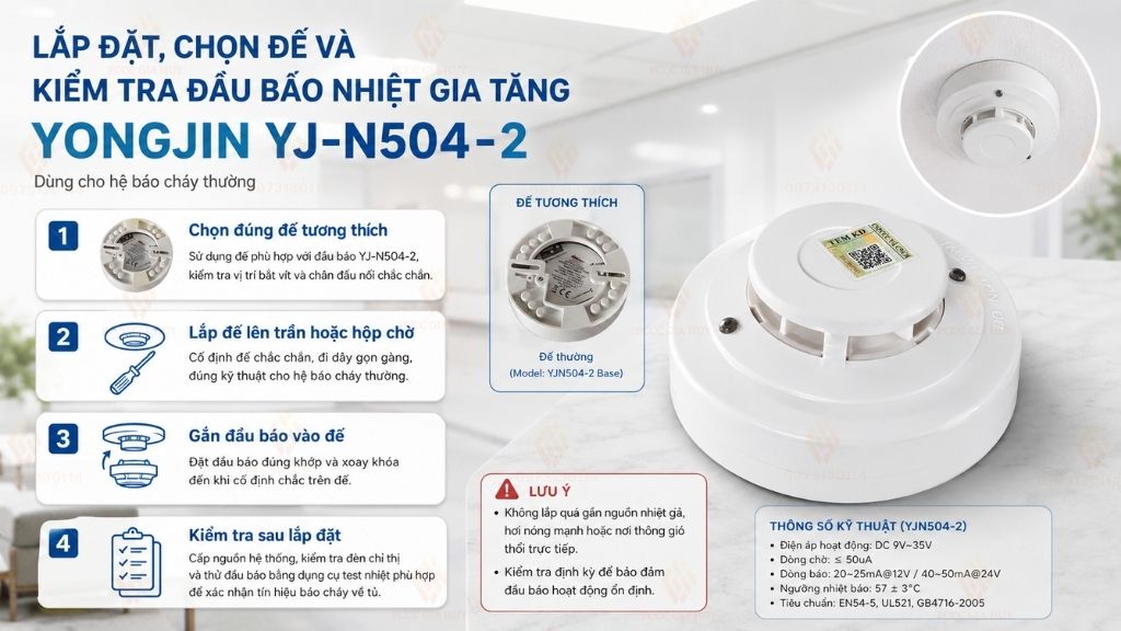 Lắp đặt và kiểm tra đầu báo nhiệt Yongjin YJ-N504-2