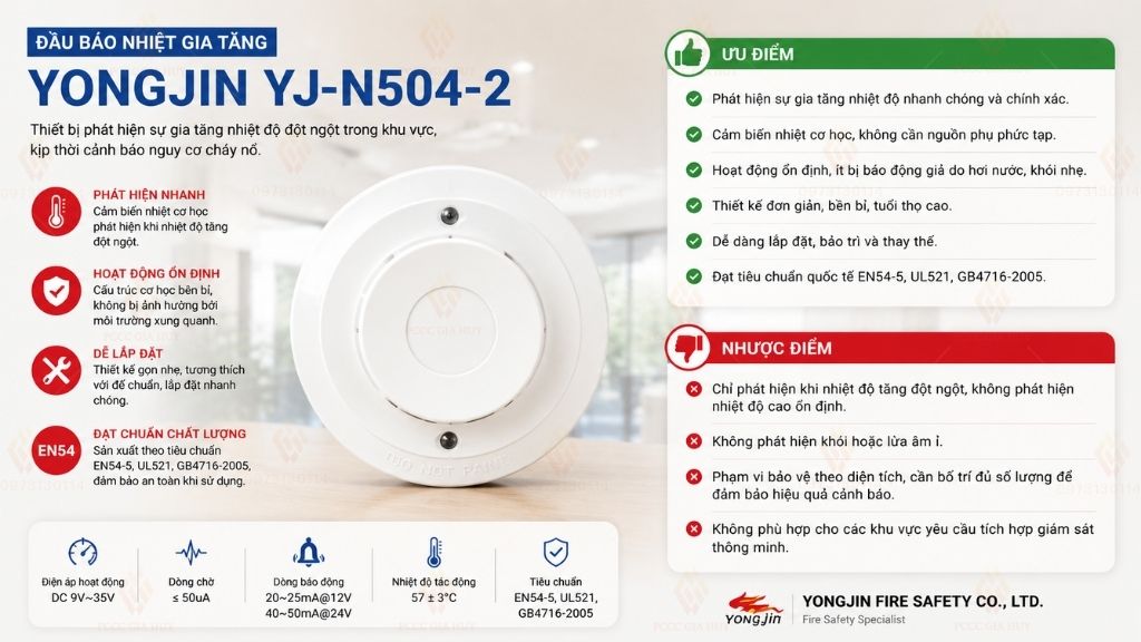 Ưu nhược điểm đầu báo nhiệt gia tăng Yongjin YJ-N504-2