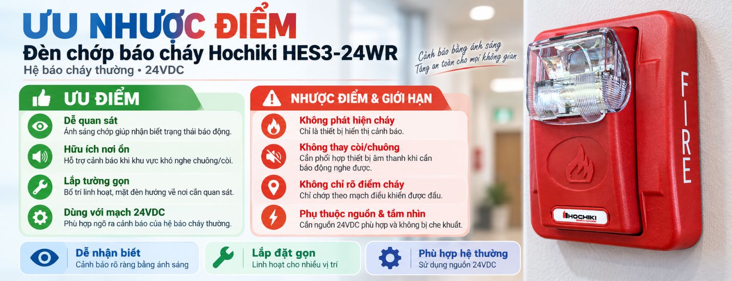 Ưu nhược điểm đèn chớp báo cháy Hochiki HES3-24WR