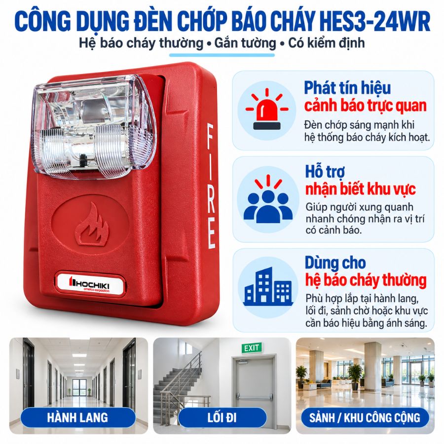 Đèn chớp báo cháy Hochiki HES3-24WR có kiểm định–Hệ&nbsp; thường