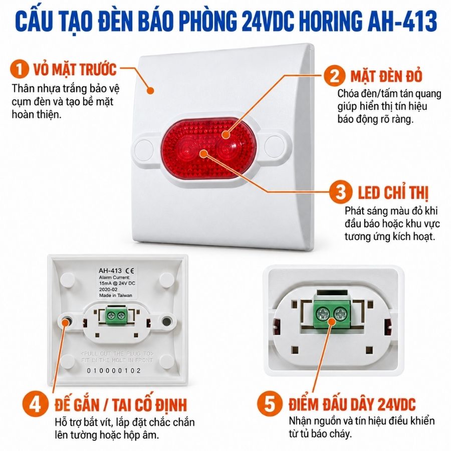 Đèn báo phòng 24VDC Horing AH-413 – Dùng với tủ báo cháy