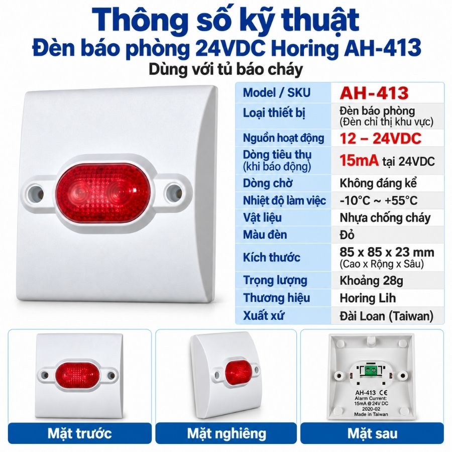 Đèn báo phòng 24VDC Horing AH-413 – Dùng với tủ báo cháy