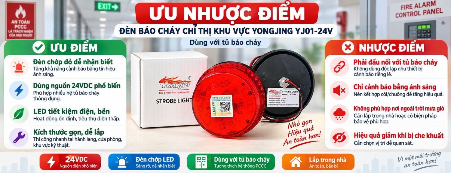 Ưu điểm và giới hạn đèn báo cháy Yongjin YJ01-24V