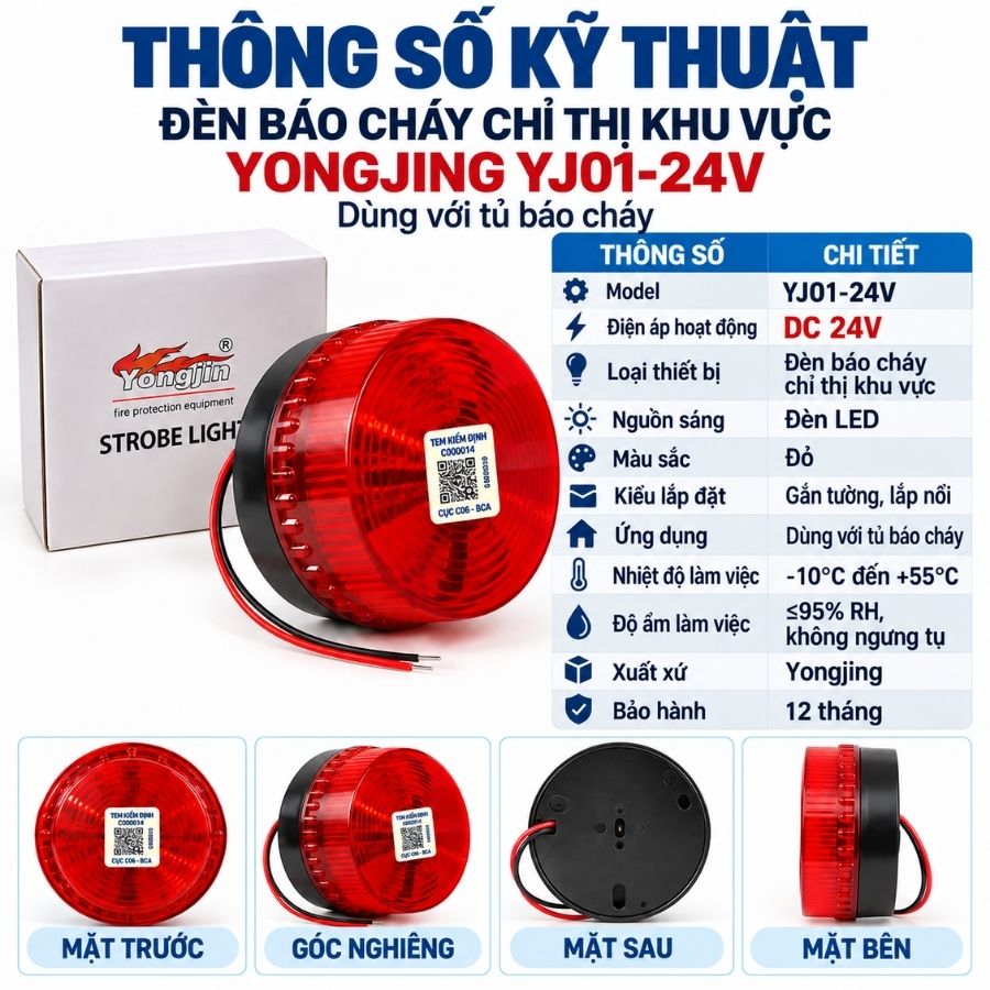 Đèn báo cháy chỉ thị khuvực Yongjin YJ01-24V–Dùng tủ báocháy