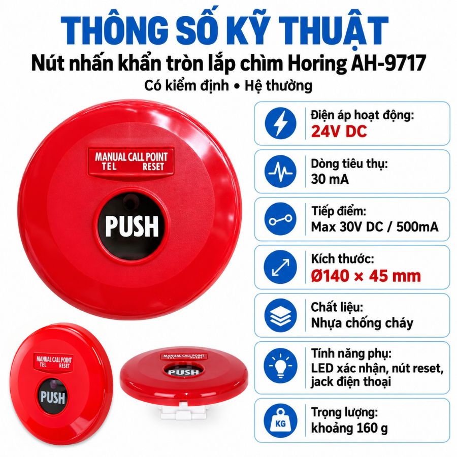 Nút nhấn khẩn tròn lắp chìm Horing AH-9717 – Hệ thường