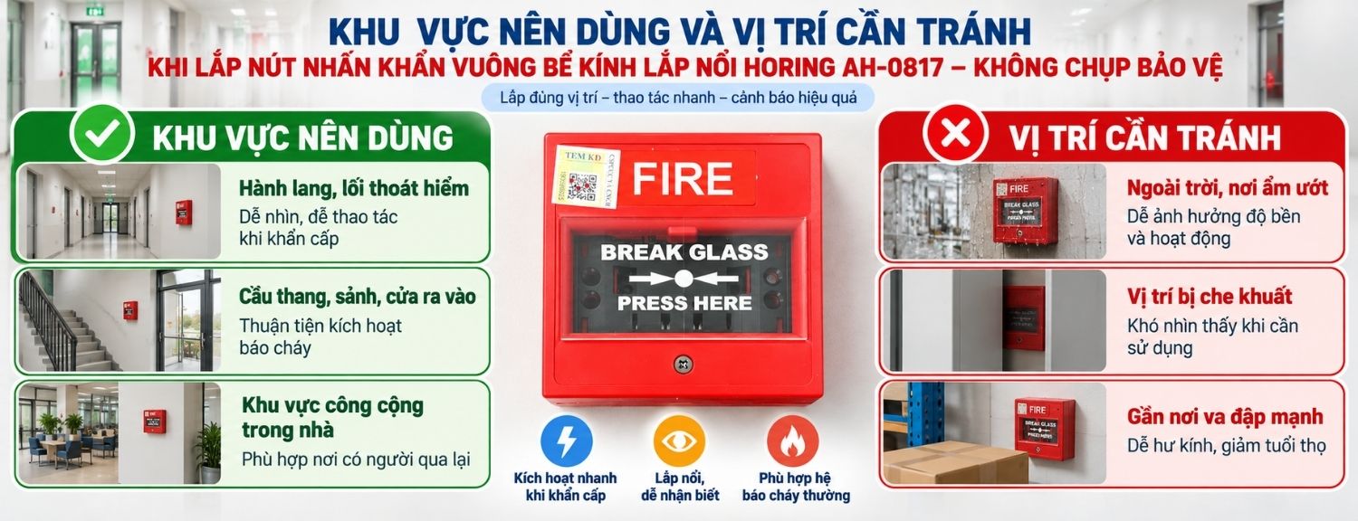 Vị trí nên lắp và cần tránh với nút nhấn Horing AH-0217