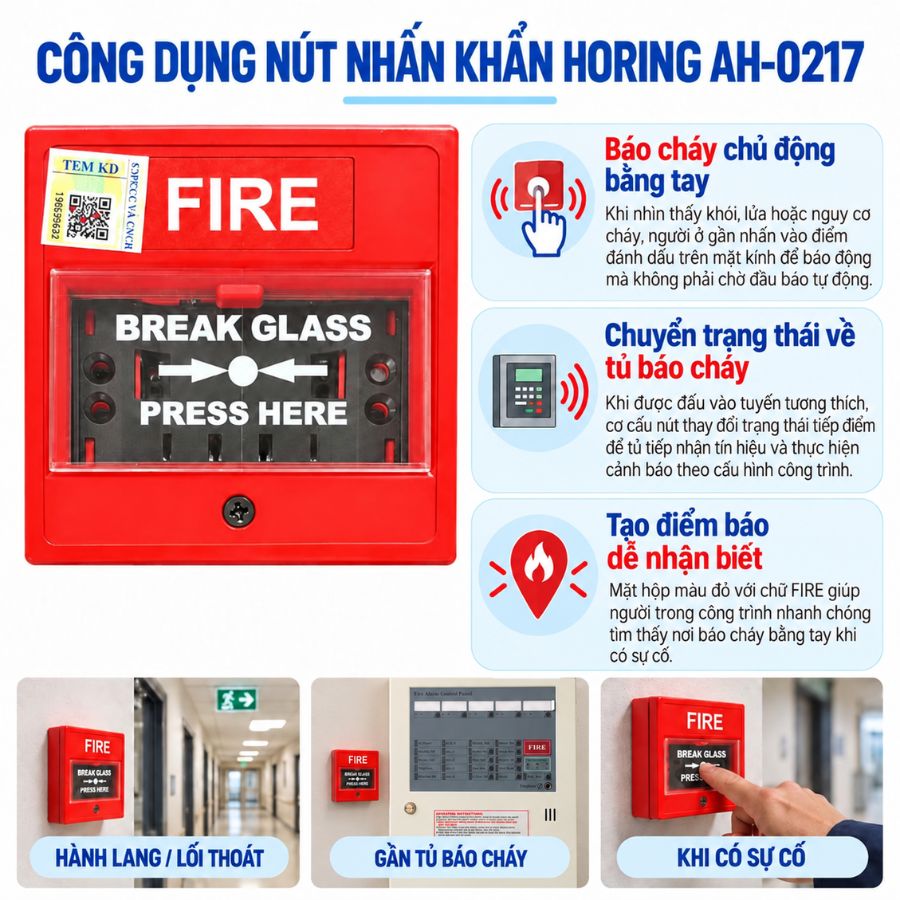 Nút nhấn khẩn vuông bể kính Horing AH-0217–Không nắp bảo vệ