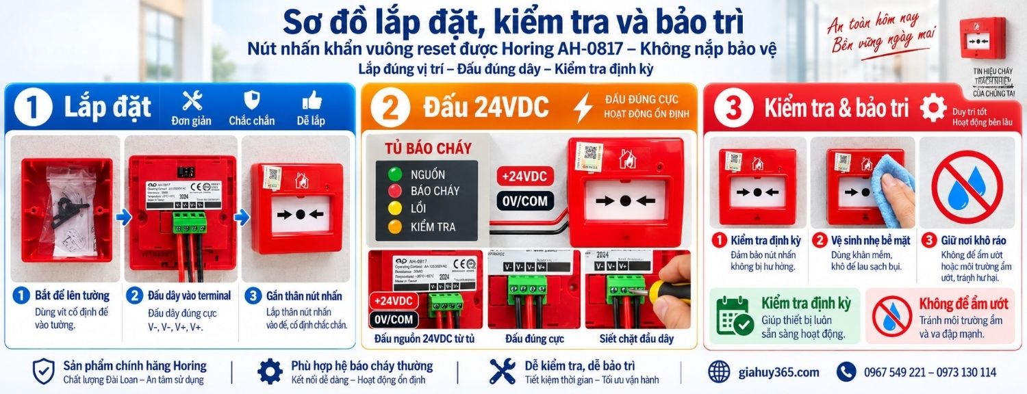 Lắp đặt và kiểm tra nút nhấn khẩn Horing AH-0817