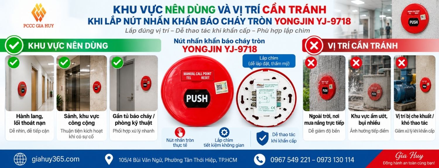 Vị trí lắp phù hợp và nơi cần tránh khi bố trí nút nhấn khẩn Yongjin YJ-9718