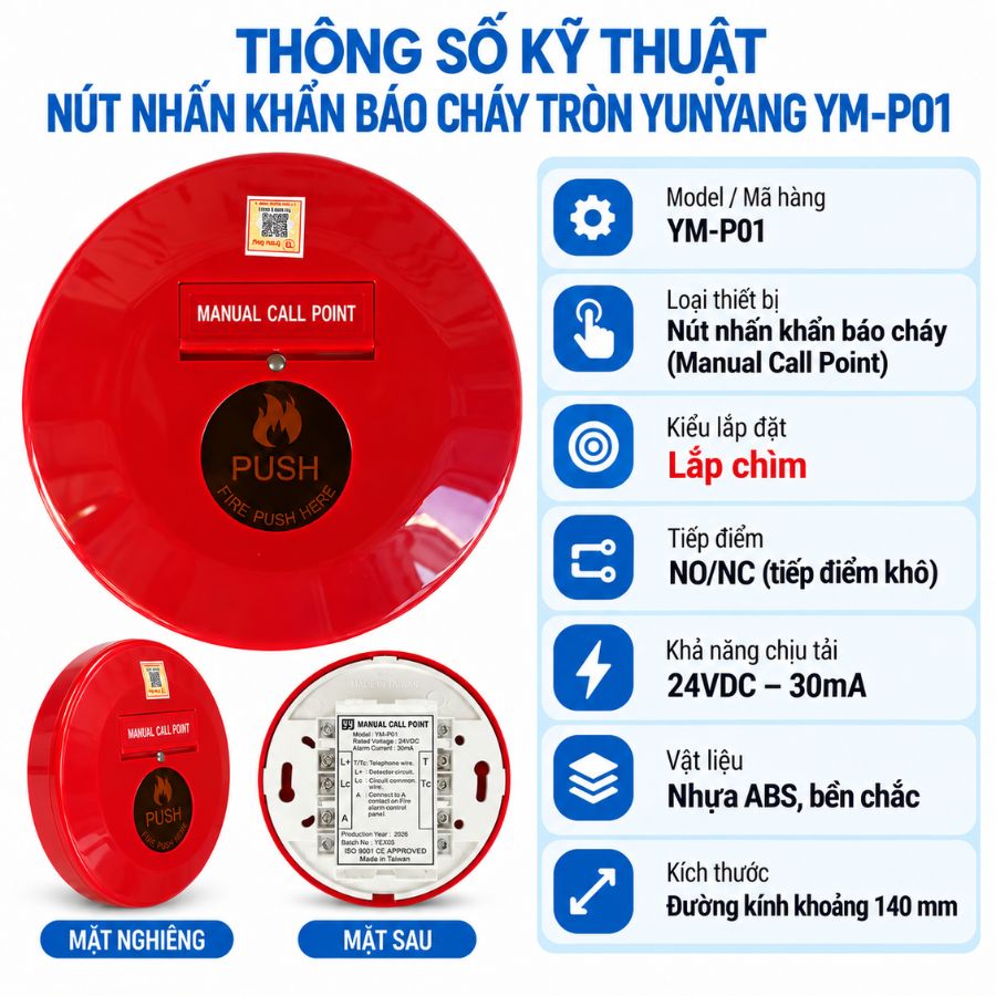 Nút nhấn khẩn báo cháy tròn Yunyang YM-P01