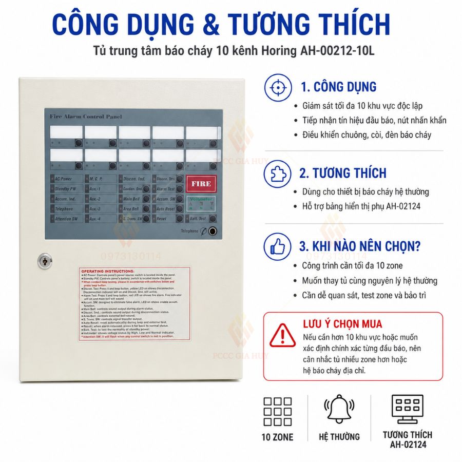 Tủ trung tâm báo cháy 10 kênh Horing AH-00212-10L