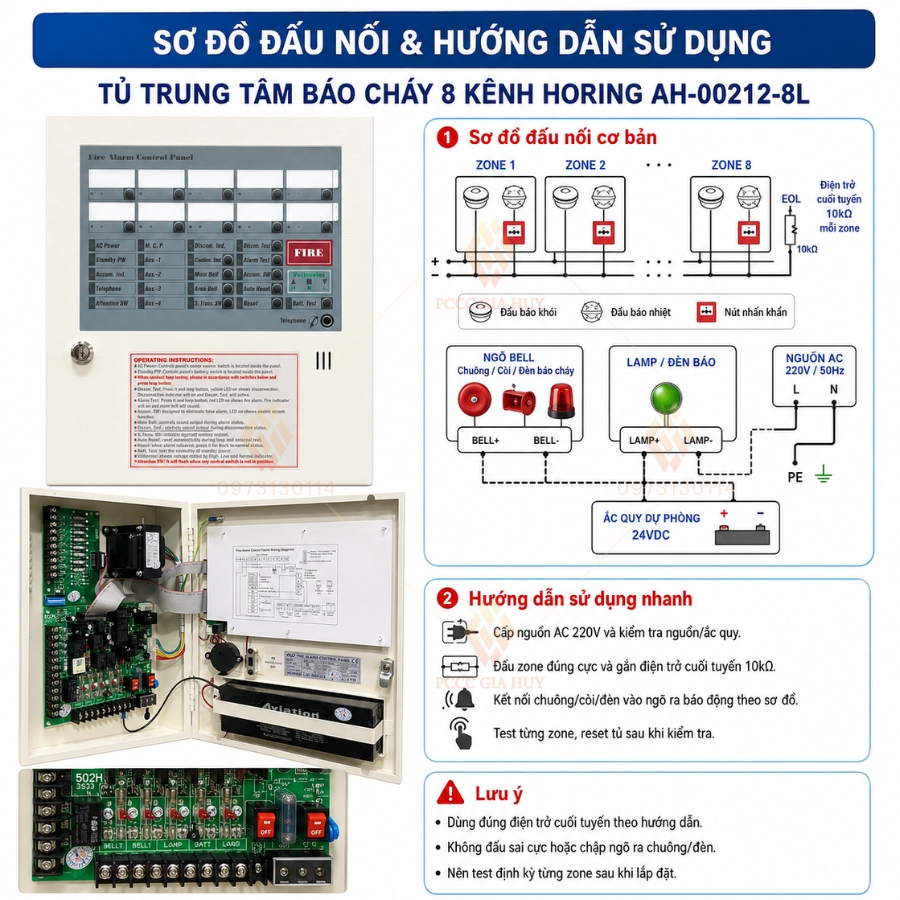 Tủ trung tâm báo cháy 8 kênh Horing AH-00212-8L chính hãng&nbsp;
