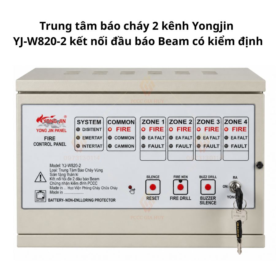 Tủ trung tâm báo cháy 2 kênh Yongjin YJ-W820-2–đầu báo beam