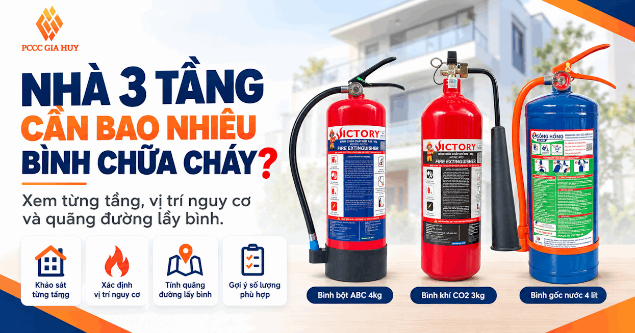 Bố trí bình chữa cháy cho nhà ba tầng
