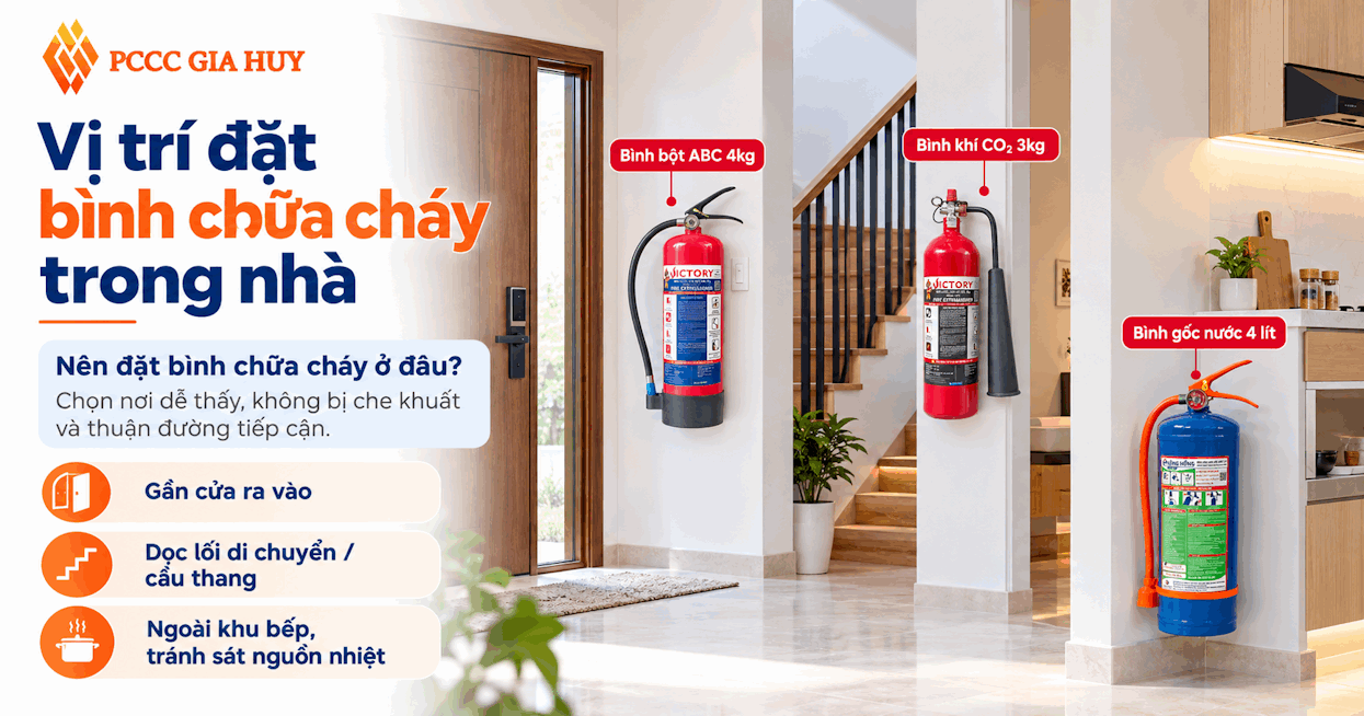 Vị trí đặt bình chữa cháy trong nhà