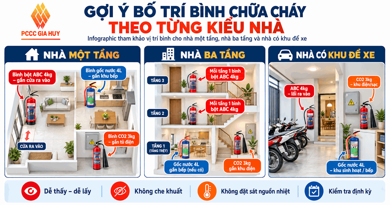 Gợi ý bố trí bình chữa cháy theo từng kiểu nhà