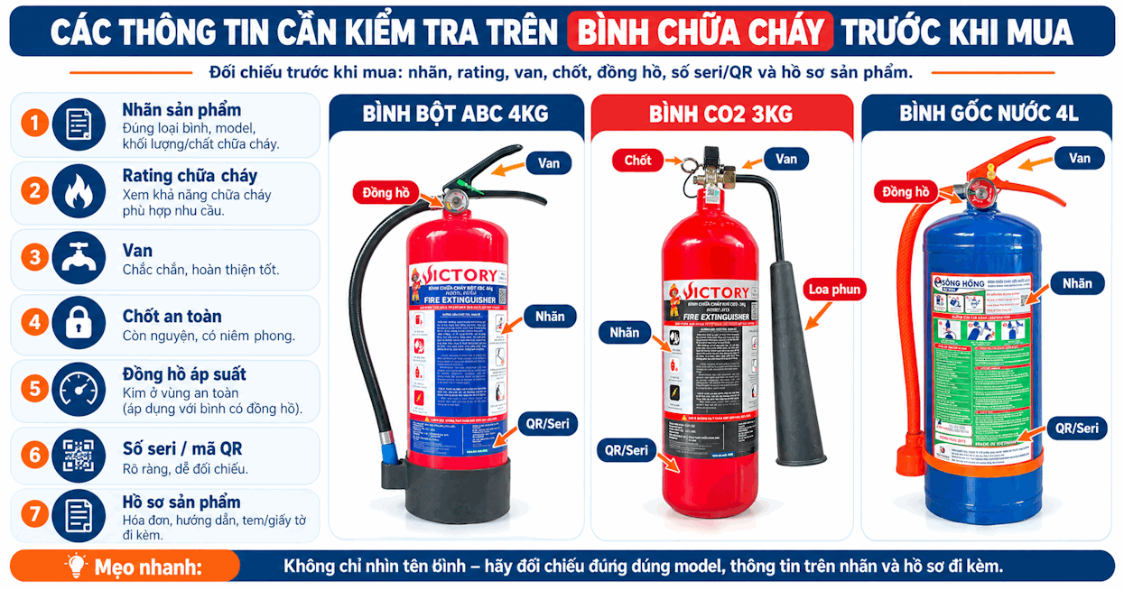 Các thông tin cần kiểm tra trên bình chữa cháy trước khi mua