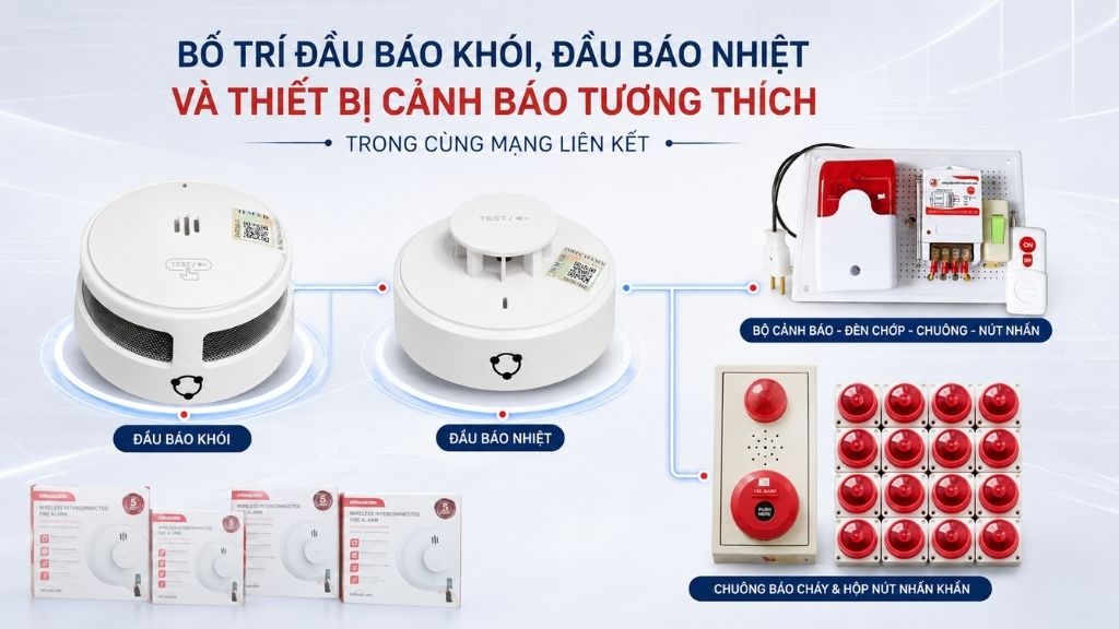 Kết hợp đầu báo khói và đầu báo nhiệt tương thích trong hệ thống báo cháy liên kết