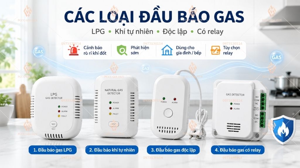Các loại đầu báo gas LPG khí tự nhiên độc lập và có relay dùng để cảnh báo rò rỉ khí đốt