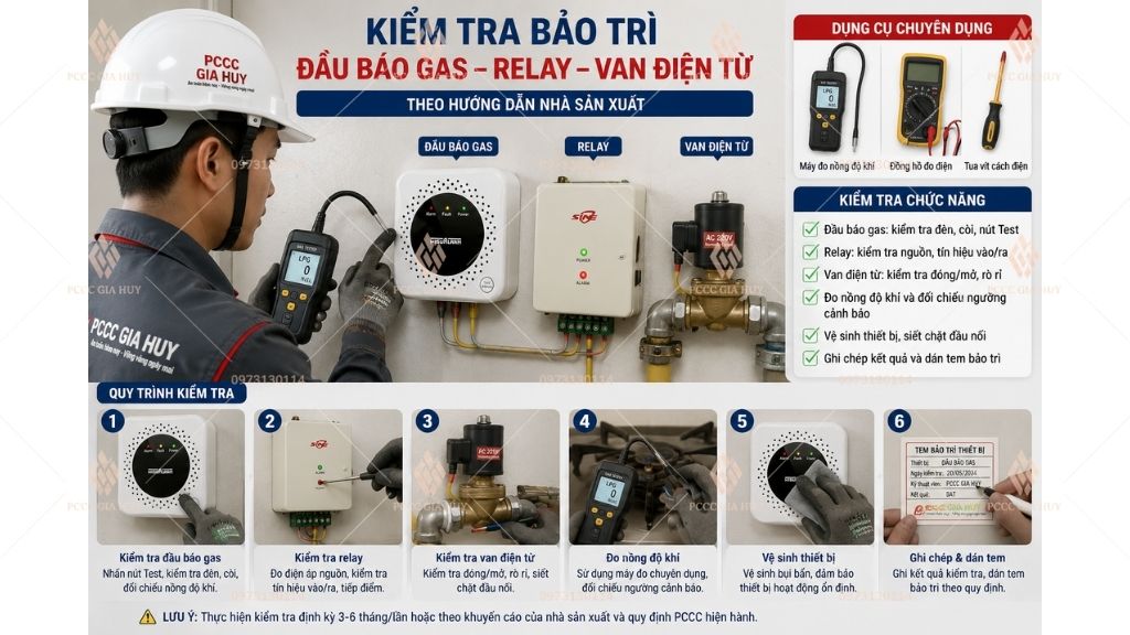 Kiểm tra bảo trì đầu báo gas relay và van điện từ theo hướng dẫn nhà sản xuất