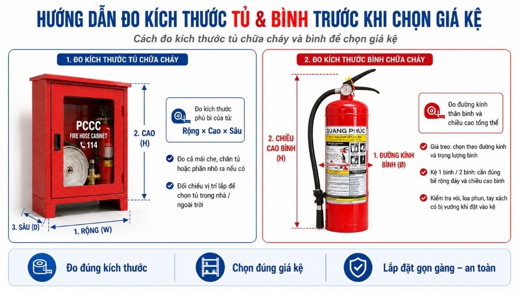 Cách đo kích thước tủ chữa cháy và bình để chọn giá kệ